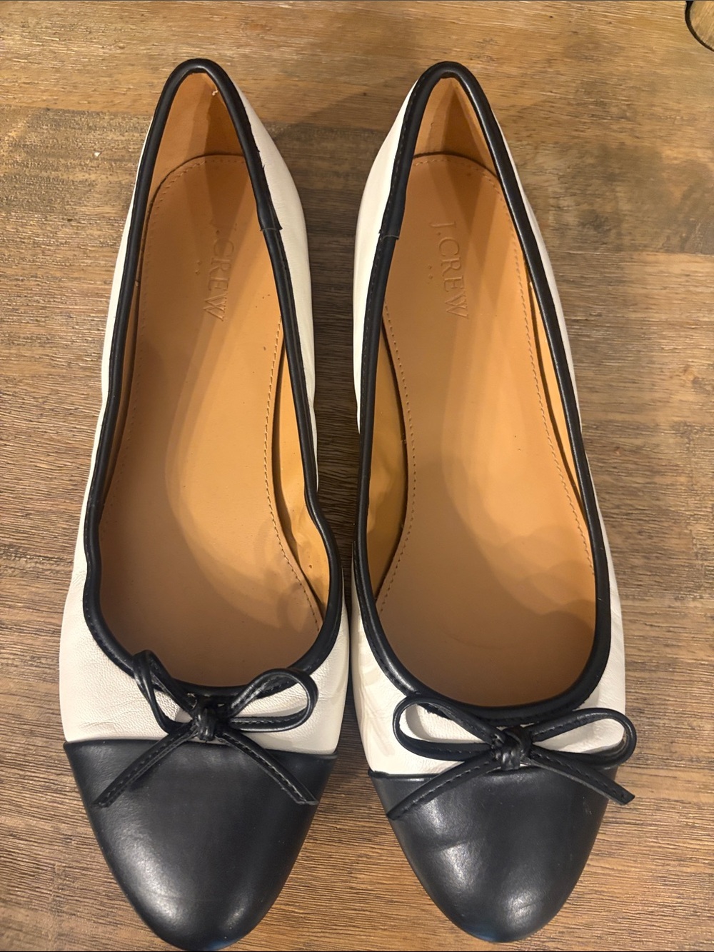 J. Crew Two-Tone Black and White Leather Ballet Flats